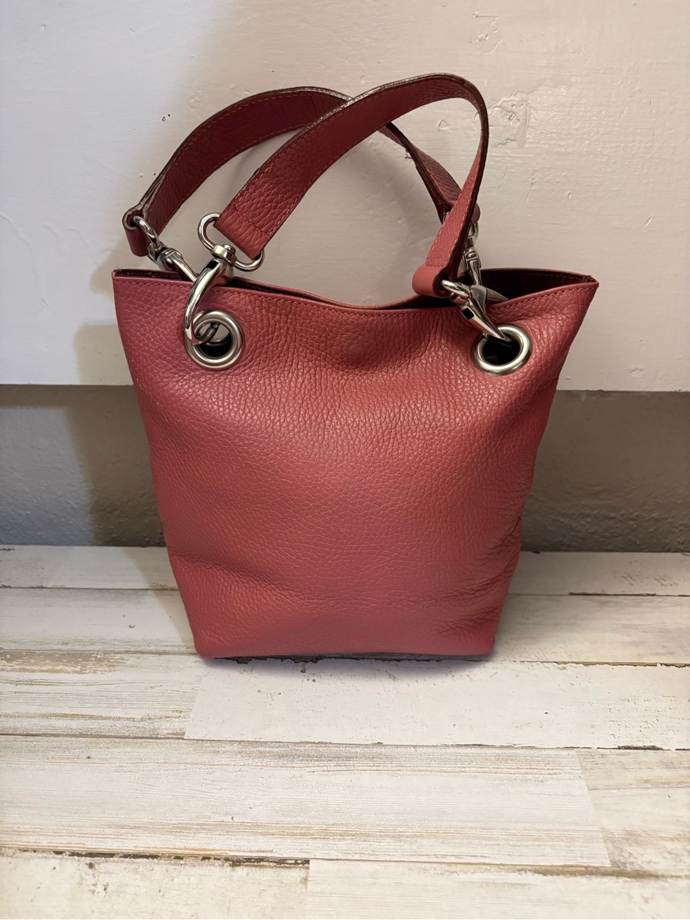 Maurizio Taiuti Pebbled Leather Mini Tote in Dusty Rose